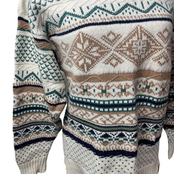 John Weitz Creak Brown Blue Crew Neck Knitted Tribal Sweater 100% cotton size M - Picture 4 of 9